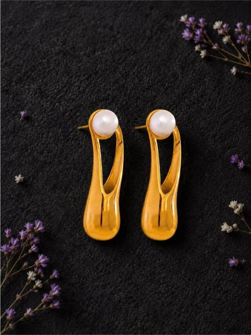 Gold color and Pearl Drop Earrings